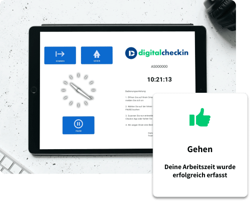 Digitale Stechuhr mit einer Erfolgsmeldung