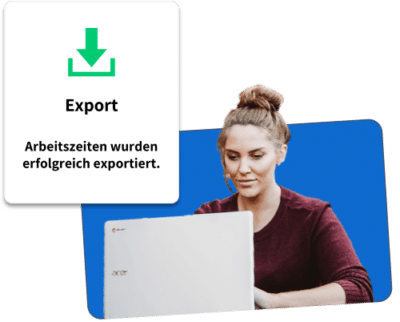 Frau exportiert Arbeitszeiten aus digitaler Stempeluhr